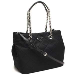 Prada Black Quilted Tessuto Chain Shoulder Bag